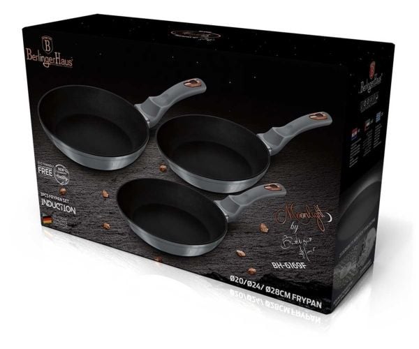Berlinger Haus BH/6169F, Frying set, Grå, Aluminium, Ergonomisk, Mykt grep, Gass, Halogen, Induksjon, 20 cm