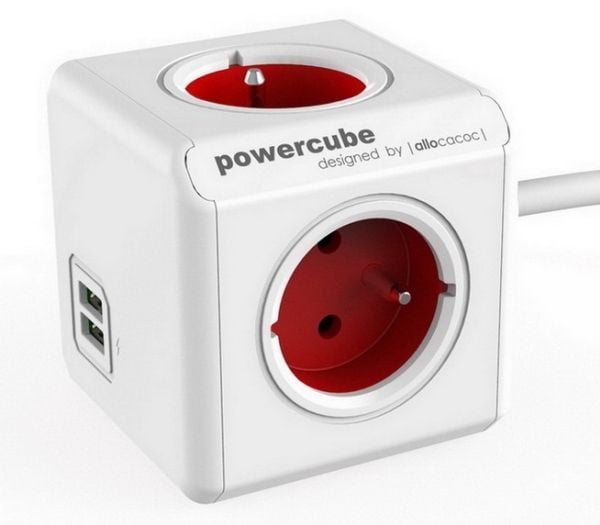 Allocacoc PowerCube extended usb - Virranjakoyksikkö - AC 250 V - lähtöliittimet: 4 (USB, tyyppi E) - 1,5 m johto - Boston red - Boston red