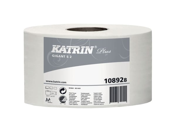Toalettpapper Katrin Plus 2-lagigt Ø18 cm 160 m vitt - (kartong med 12 rullar)