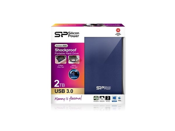 SILICON POWER Armor A80 - Harddisk - 2 TB - ekstern (bærbar) - 2.5" - USB 3.0 - blå