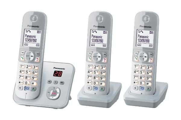 Panasonic KX-TG6823 - Trådløs telefon DECT - perlesølv + 2 ekstra telefonrør (Tysk model, telefonsvarerfunktionen virker ikke i DK/SE)