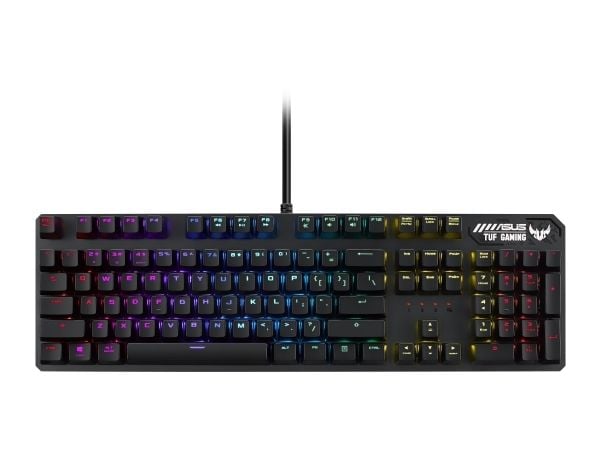 ASUS TUF Gaming K3 - Tastatur - bakgrunnsbelyst - USB - USA - tastsvitsj: rød svitsj - rødmetallsgrå