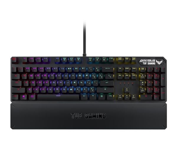 ASUS TUF Gaming K3 - Tastatur - bakgrunnsbelyst - USB - USA - tastsvitsj: rød svitsj - rødmetallsgrå
