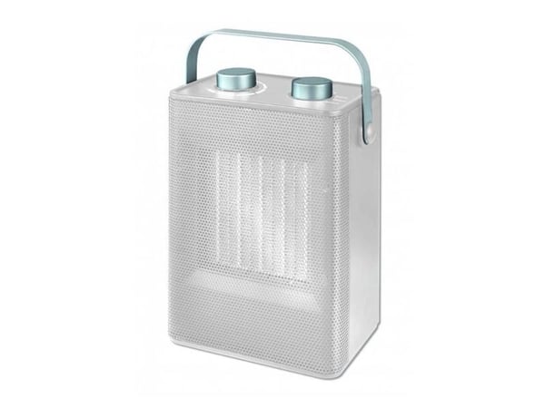 Ensonordic stilfuld mini varmeblæser 800 til 2000 W 230V i farven hvid, for indendørs brug.