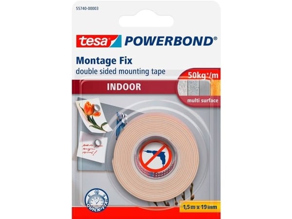 Tesa dobbeltsidig monteringsbånd POWERBOND for innendørs 1,5 m 19 mm H5574004