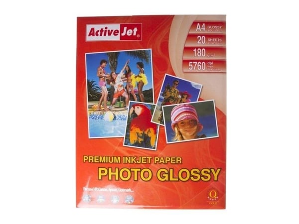 Activejet AP4-180G20, Gloss, 180 g/m², Blekkdyse, A4, 21x29.7 cm, Hvit