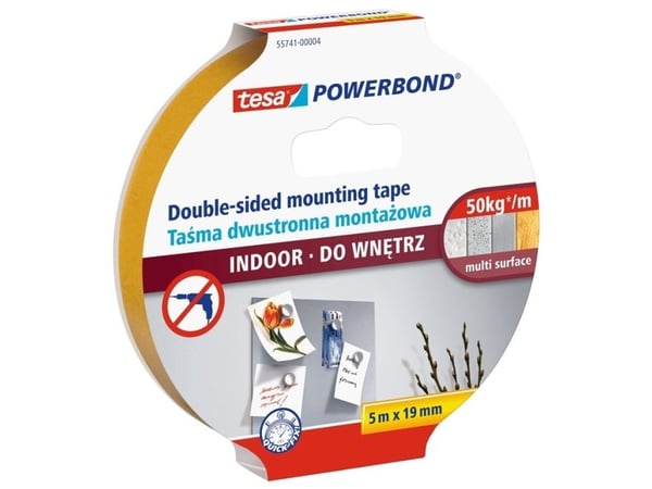 Tesa tape til montering/maling innendørs transparent 5 m x 19 mm (H5574104)