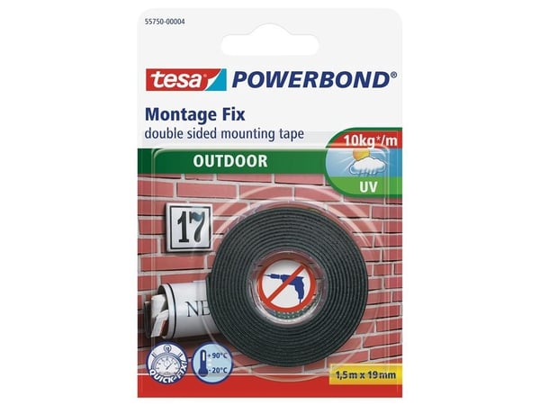 Tesa Tasma dobbeltsidig monteringsbånd Powerbond utendørs 1,5 m 19 mm (H5575004)
