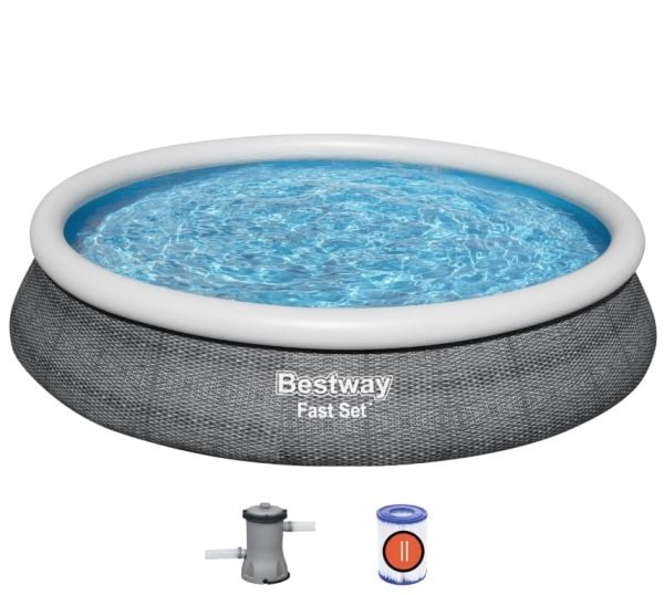 Bestway Fast Set 57313-4, 9677 l, Oppblåsbart basseng, Barn og voksne, Grå, 21,4 kg