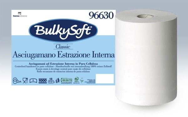 Håndklæderulle Bulky Soft 1-lag 120 m med Hylse Hvid,12 Rl/krt