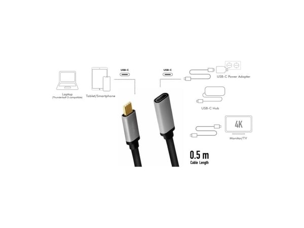 LogiLink CUA0105, 0,5 m, USB C, USB C, USB 3.2 Gen 2 (3.1 Gen 2), 10 Gbit/s, Sort, Grå