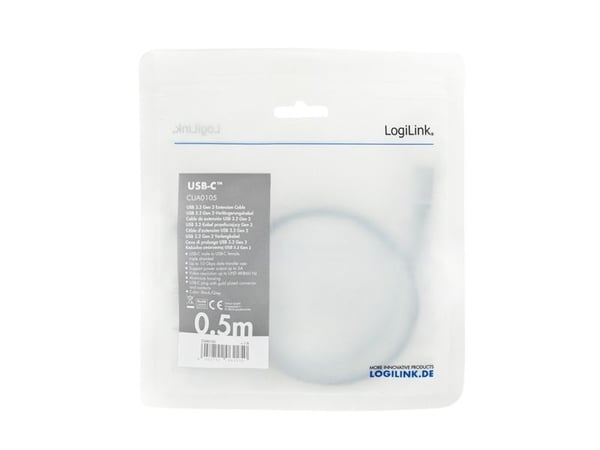 LogiLink CUA0105, 0,5 m, USB C, USB C, USB 3.2 Gen 2 (3.1 Gen 2), 10 Gbit/s, Sort, Grå