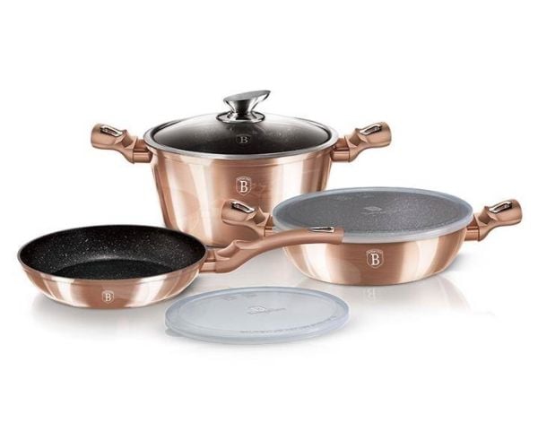 Berlinger Haus BH/7047, Mixed set, Rosegull, Aluminium, Marmor, Ergonomisk, Mykt grep, Keramisk, Gass, Halogen, Induksjon