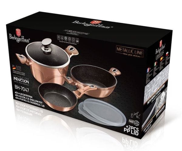 Berlinger Haus BH/7047, Mixed set, Rosegull, Aluminium, Marmor, Ergonomisk, Mykt grep, Keramisk, Gass, Halogen, Induksjon