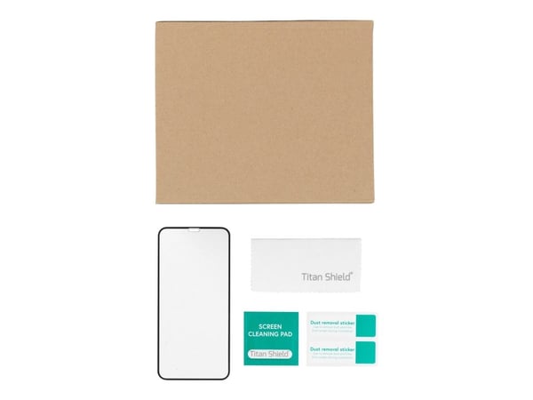 eSTUFF Titan Shield - Skjermbeskyttelse for mobiltelefon - full deksel - glass - gjennomsiktig (en pakke 25) - for Apple iPhone 12, 12 Pro