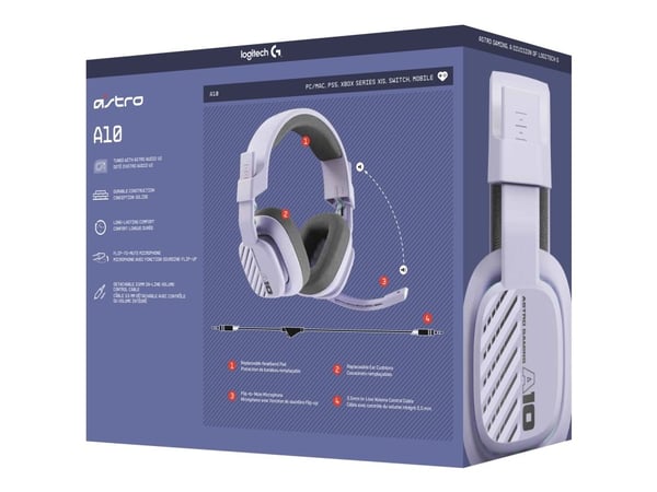 ASTRO Gaming A10 Gen 2 - Hodesett - full størrelse - kablet - 3,5 mm jakk - lilla
