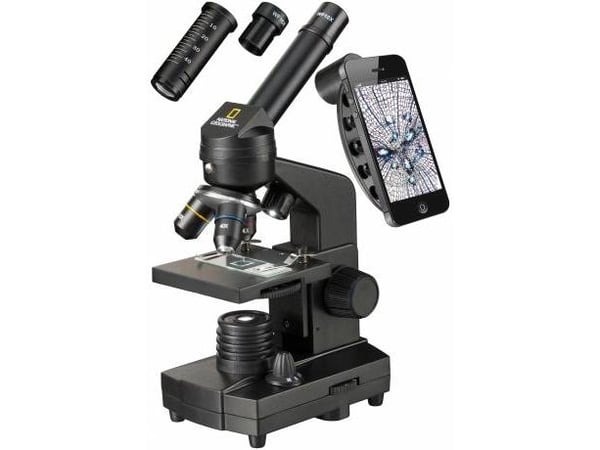 Mikroskop NATIONAL GEOGRAPHIC 40X-1280X med eksperimentelt sett og smarttelefon