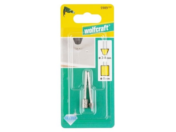 wolfcraft GmbH 5989000, Drill, Rotasjons hammer, Drill bit set, Høyrehåndsrotasjon, 8 mm, Keramisk, Glass, Ikke-jernholdig metall, Flis, 3 mm