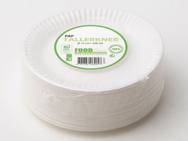Papptallerkener 15 cm. - 100 stykker.