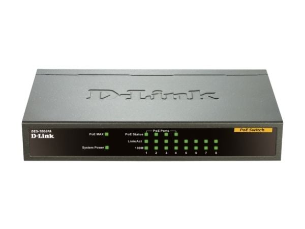 D-Link DES-1008PA, Hallitsematon, Fast Ethernet (10/100), Power over Ethernet -tuki