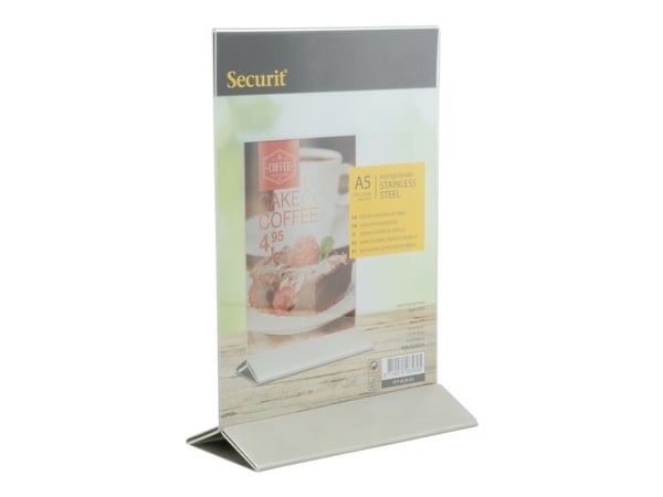 Securit® A5-displayramme med base i rustfritt stål