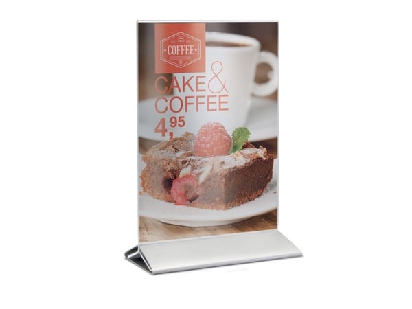 Securit® A5-displayramme med base i rustfritt stål