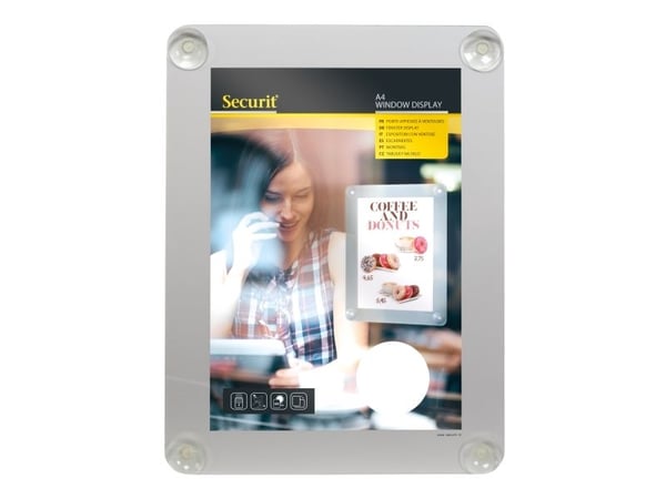 Securit® dobbeltsidet A4 vinduesdisplay ramme i grå
