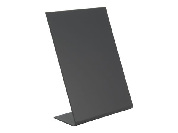 Securit® L-formet A6 akrylbordskilt i svart – sett med 3 deler.