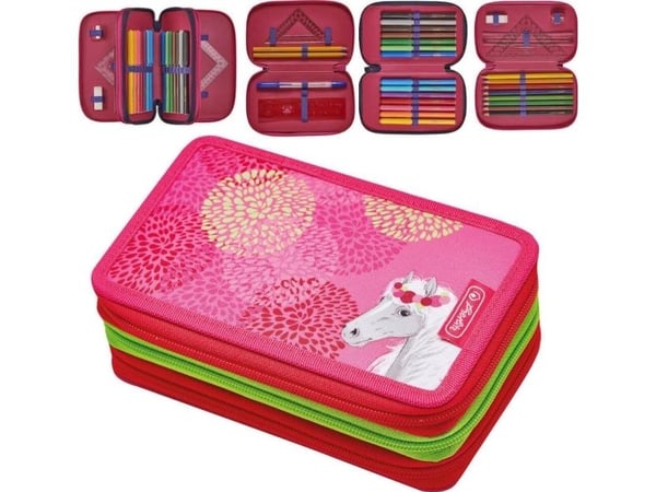 Herlitz TriCase Bloomy Birds, 31 styck, Grön, Rosa, Polyester, Polyvinylklorid (PVC), Bild, 190 mm, 115 mm