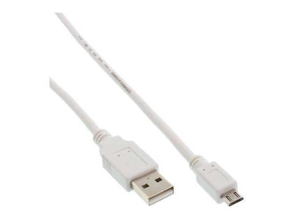 InLine 31705W, 0,5 m, USB A, Micro-USB B, USB 2.0, Hankjønn/hankjønn, Hvit