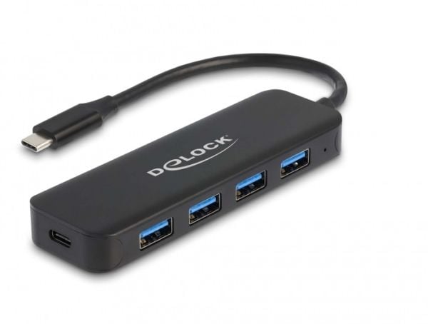 Delock - Hub - 4 x USB 3.2 Gen 1 + 1 x USB-C (strømlevering) - stasjonær