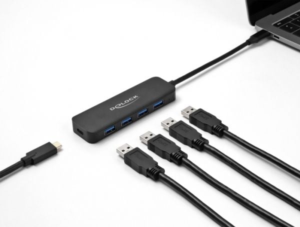 Delock - Hub - 4 x USB 3.2 Gen 1 + 1 x USB-C (strømlevering) - stasjonær