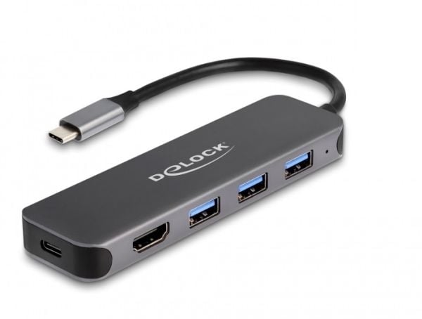 Delock - Hub - 3 x USB 3.2 Gen 1 + 1 x USB-C (strømlevering) + 1 x HDMI - stasjonær