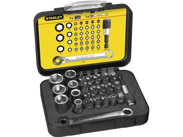 Stanley 1-13-907, 37 stykker, Hexagon, Philips, Pozidriv, Sporet, Tamper torx, Torx, 1/4", PH 0, PH 1, PH 2, PH 3, PH 4, PZ 0, PZ 1, PZ 2, PZ 3, PZ...