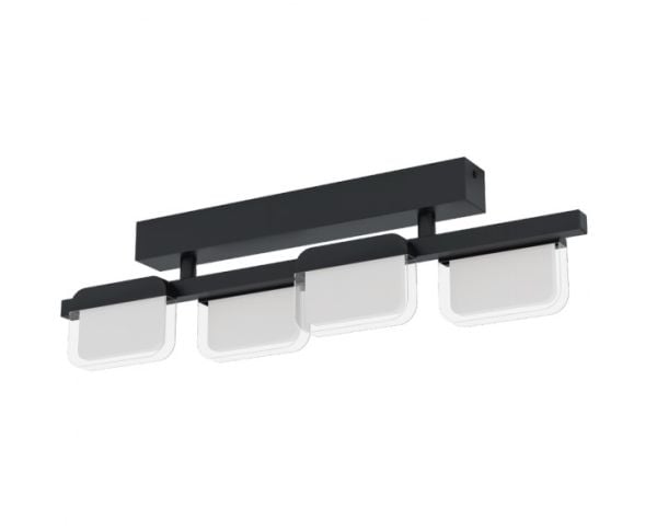 EGLO Ervidel, 4 ampuller, LED, 1920 lm, IP20, Sort, Satin Stål, Gjennomsiktig