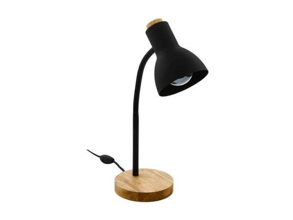 EGLO VERADAL bordlampe i svart stål med trefarget fot og detaljer