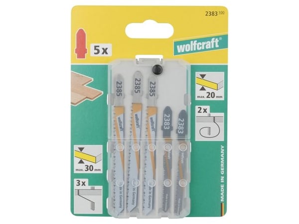 wolfcraft GmbH 2383100, Stikksagblad, Sponplate, Løvtre, Laminat, Parkett, Kryssfiner, Tre med spiker, 1,35 mm, 2,5 mm, 3 cm, 5 stykker