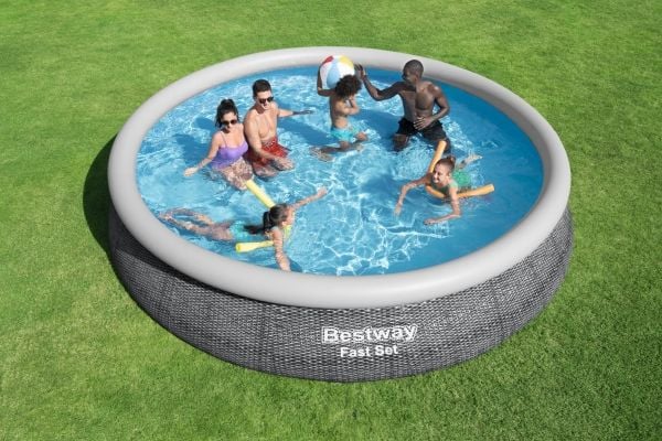 Bestway Fast Set 57313-4, 9677 l, Oppblåsbart basseng, Barn og voksne, Grå, 21,4 kg