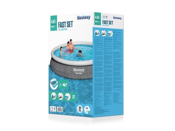 Bestway Fast Set 57313-4, 9677 l, Oppblåsbart basseng, Barn og voksne, Grå, 21,4 kg