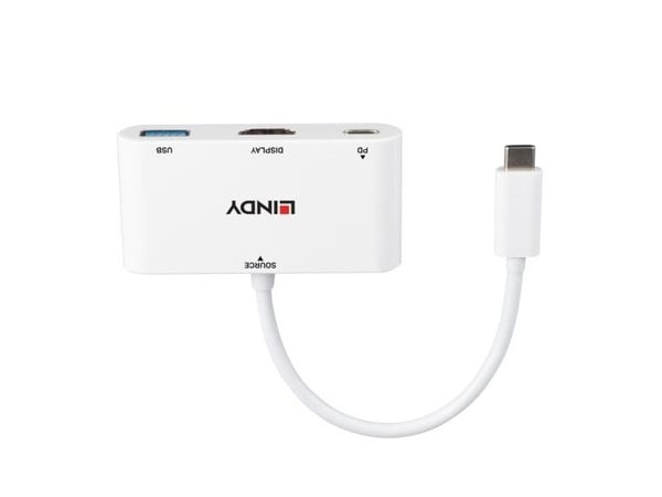 Lindy 43340, 0,18 m, HDMI + USB Type-A, USB Type-C, Naarasliitin, Urosliitin, suora
