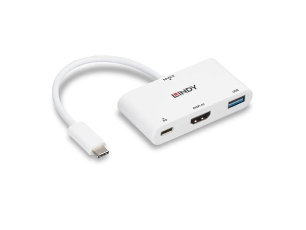 Lindy 43340, 0,18 m, HDMI + USB Type-A, USB Type-C, Naarasliitin, Urosliitin, suora