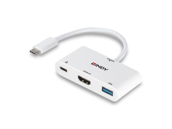 Lindy 43340, 0,18 m, HDMI + USB Type-A, USB Type-C, Naarasliitin, Urosliitin, suora