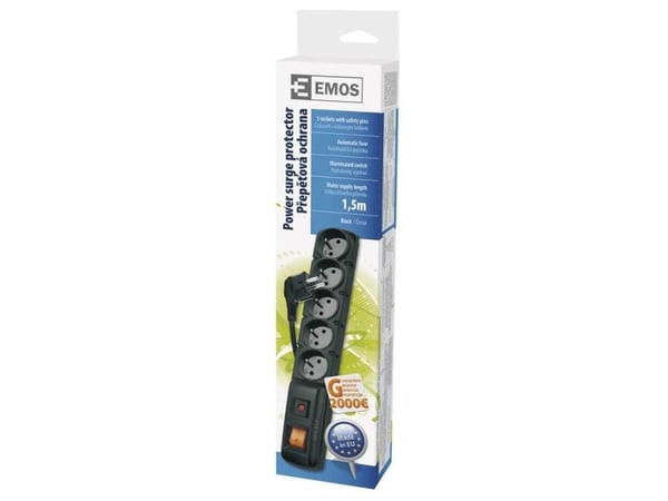 Emos 1909050153, 5 AC-pistorasia(a), 250 V, 50 Hz, 10 A, Musta, 25 ms