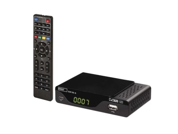 Emos EM190-S, Satelliitti, Full HD, DVB-T, DVB-T2, 480i, 480p, 576i, 576p, 720p, 1080i, 1080p, 4:3, 16:9, AVI, DAT, H.264, H.265, HEVC, MKV, MOV, M...
