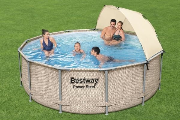 Bestway 5614V, 11133 l, Pool med ram, Vuxen och barn, Stege, Grå, 46,4 kg