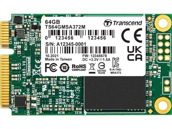 Transcend MSA372M, 64 GB, mSATA, 550 MB/s, 6 Gbit/s