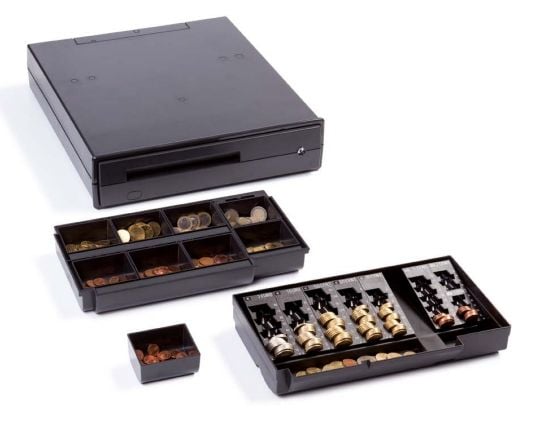ANKER - Elektronisk kontantskuff - diskmonterbar, under disken - 24 V - RAL 7021, gråsvart, antrasitt