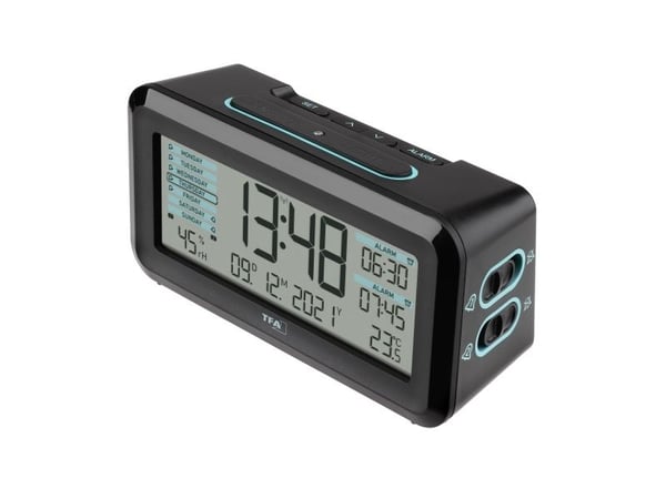 TFA-Dostmann Boxx2, Digitaalinen herätyskello, Suorakulmio, Musta, Muovi, 12/24t, 0 - 50 °C