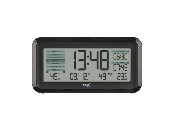 TFA-Dostmann Boxx2, Digital vekkerklokke, Rektangel, Sort, Plast, 12/24h, 0 - 50 °C