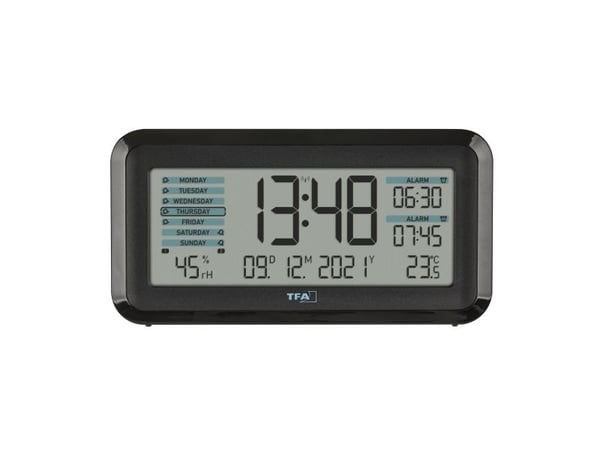 TFA-Dostmann Boxx2, Digital vekkerklokke, Rektangel, Sort, Plast, 12/24h, 0 - 50 °C